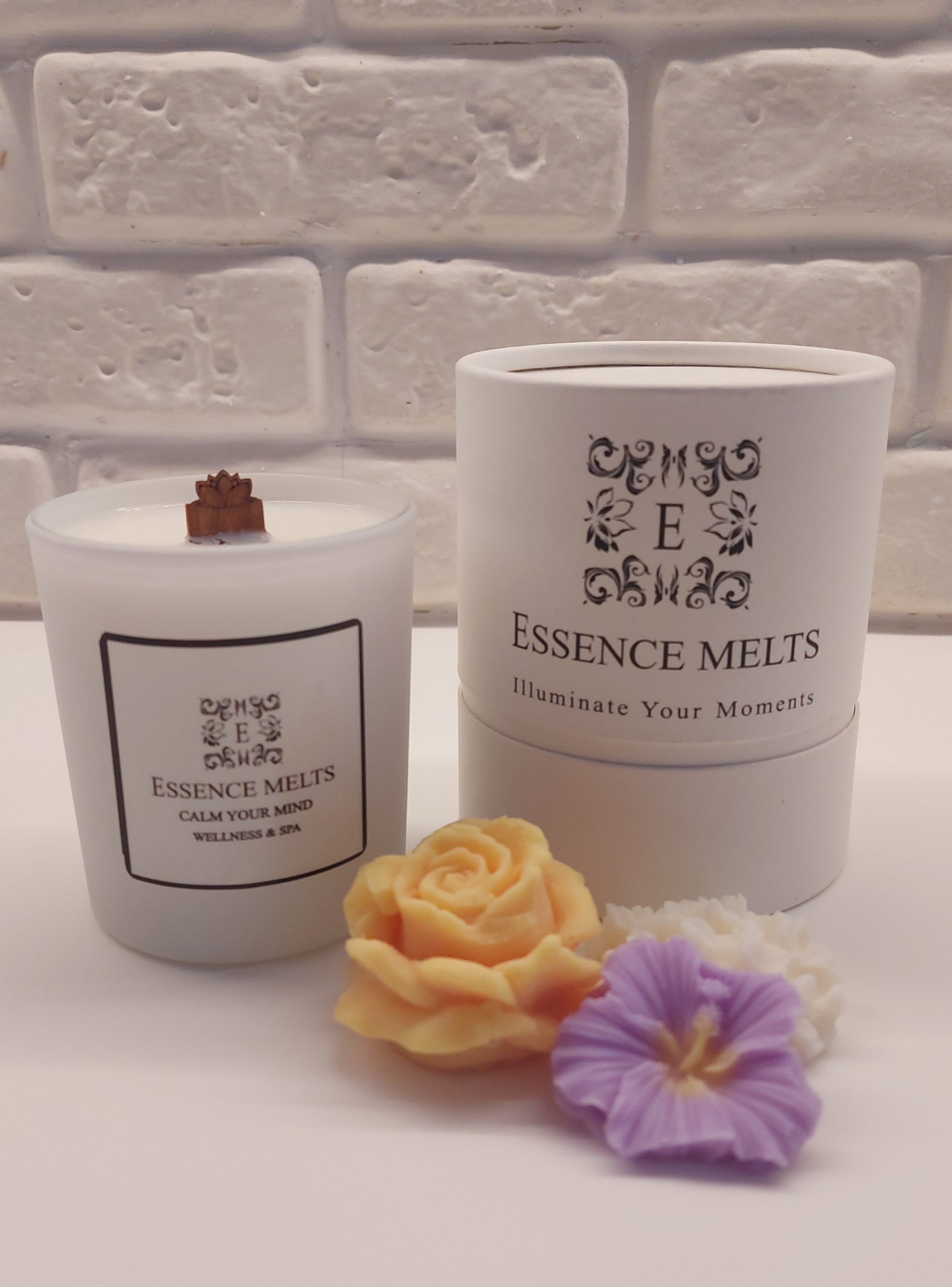 Calm Your Mind Candle in a frosted glass, placed on a neutral-toned surface with soft natural lighting. Spa Candles