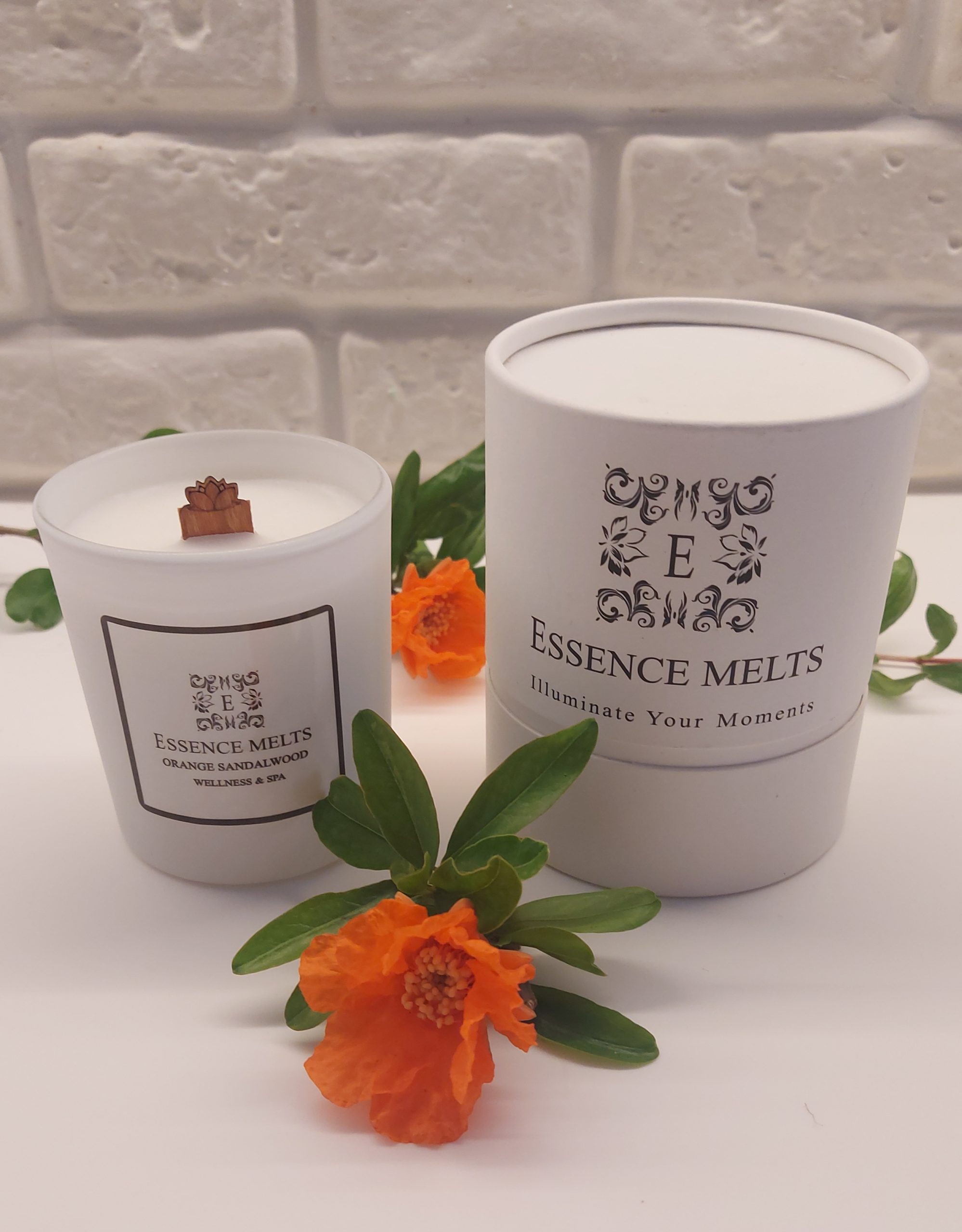 Orange Sandalwood Candle in White Glass Jar. Spa Candles