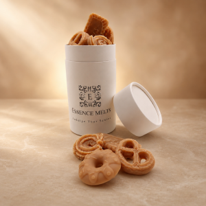 Chocolate Cookie scented wax melts in assorted biscuit shapes with Essence Melts packaging