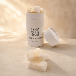 Coconut Cream scented wax melts with gold accents in Essence Melts packaging