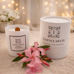 Magnolia Spa Candle in a white frosted glass jar with delicate wax floral details. Spa candles