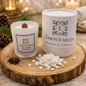 Pine Needles Scented Candle in white heat-resistant glass with cherry wood wick. Spa candles