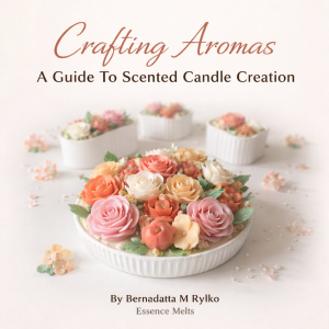 Crafting Aromas scented candle ebook cover with floral wax candle design and pastel flower candles by Essence Melts