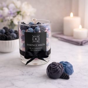 Blackberry & Blueberry Candle by Essence Melts – hand-poured coconut soy wax with wax berry details