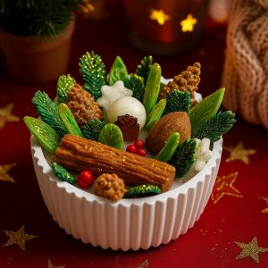 Evergreen Forest Candle in a white ribbed container with cherry wood wick, handcrafted coconut soy wax candle scented like pine needles